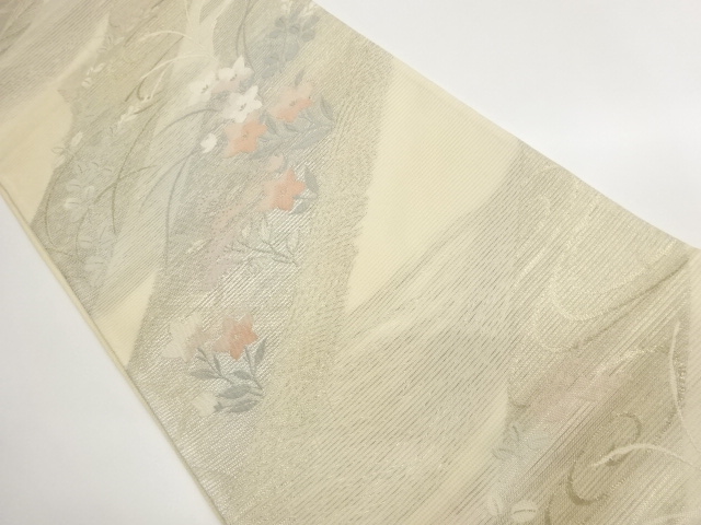 JAPANESE FUKURO OBI FOR SUMMER / WOVEN AUTUMN FLOWERS